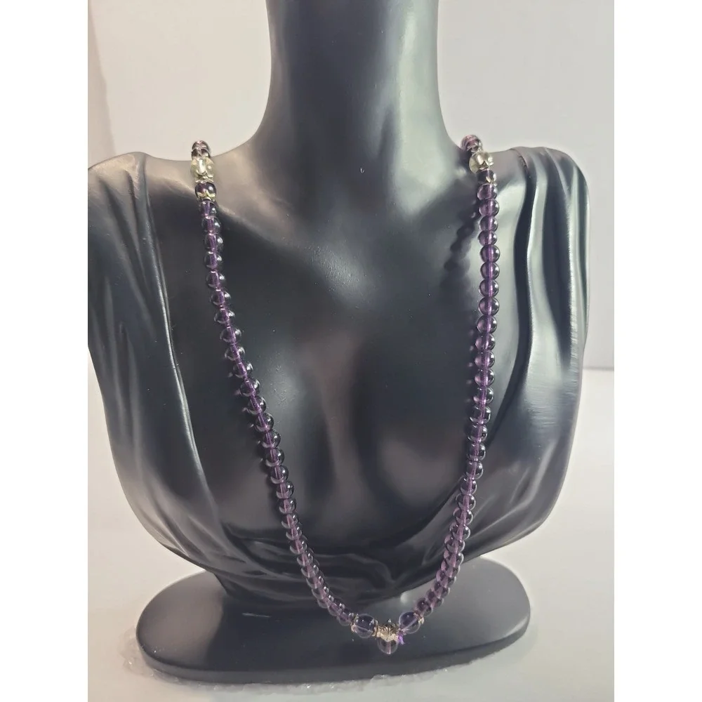 Purple Beaded Long Necklace Silver Tone Accent Drop Boho Layering Statement